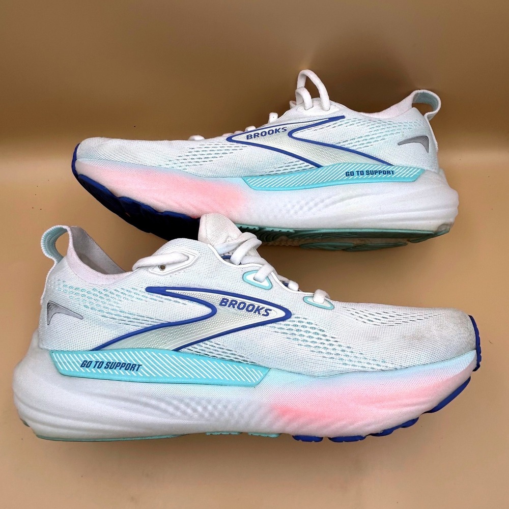Brooks Glycerin GTS 22 Womens Running Shoes White Blue Pink 1204351B110 Size 8.5